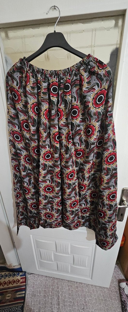 Düğmeli Çok Renkli Bohem Hamile Midi Etek - Görsel 5