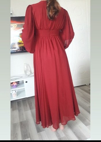 Bordo Vintage Uzun Kollu Bohem Elbise - Görsel 2
