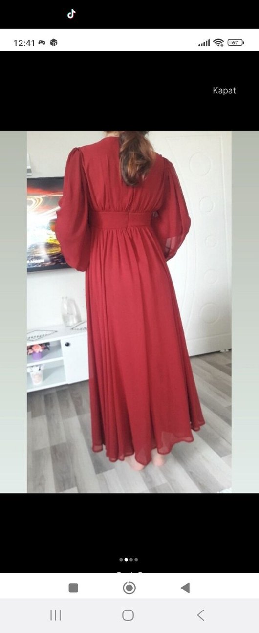Bordo Vintage Uzun Kollu Bohem Elbise - Görsel 2