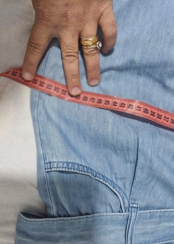 Beli Bağlamalı Rahat Kesim Mavi Kadın Kot Pantolon - Görsel 7