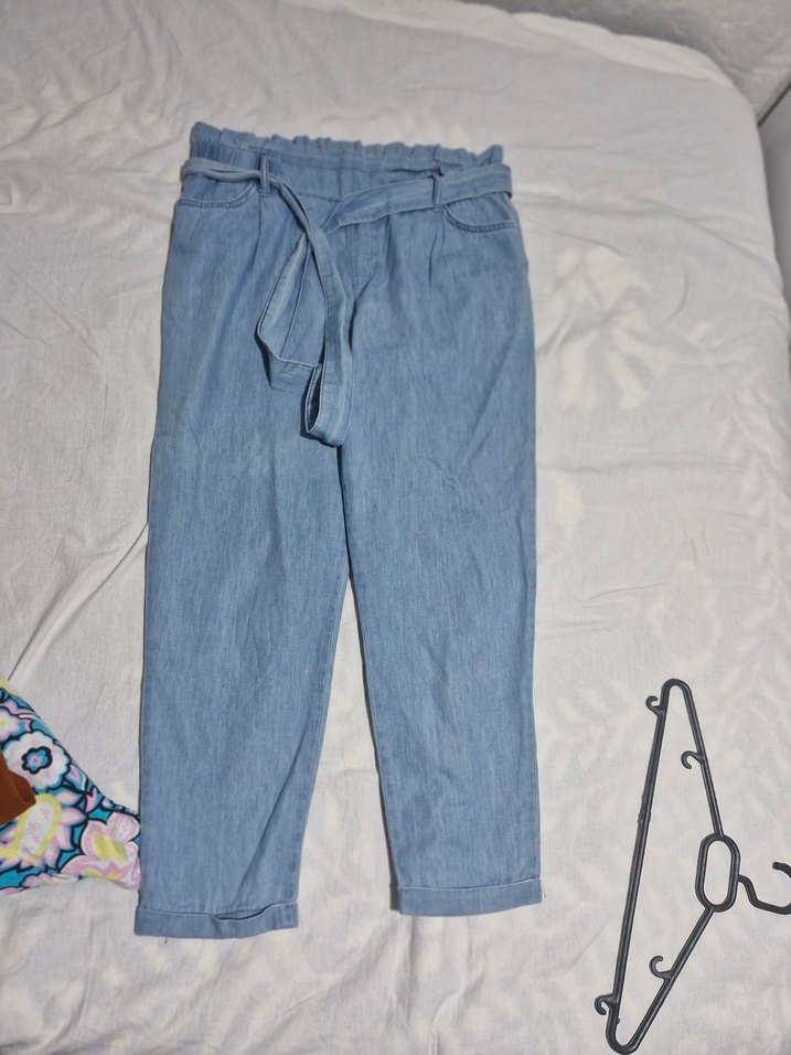 Beli Bağlamalı Rahat Kesim Mavi Kadın Kot Pantolon - Görsel 5