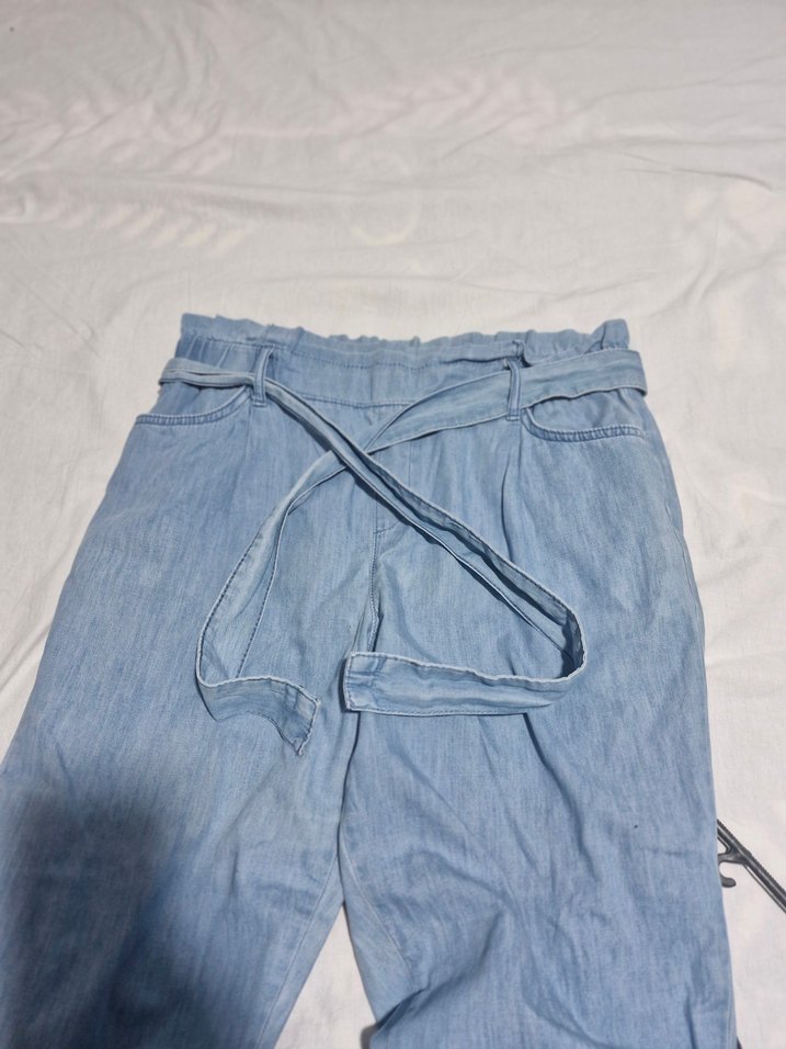 Beli Bağlamalı Rahat Kesim Mavi Kadın Kot Pantolon - Görsel 2