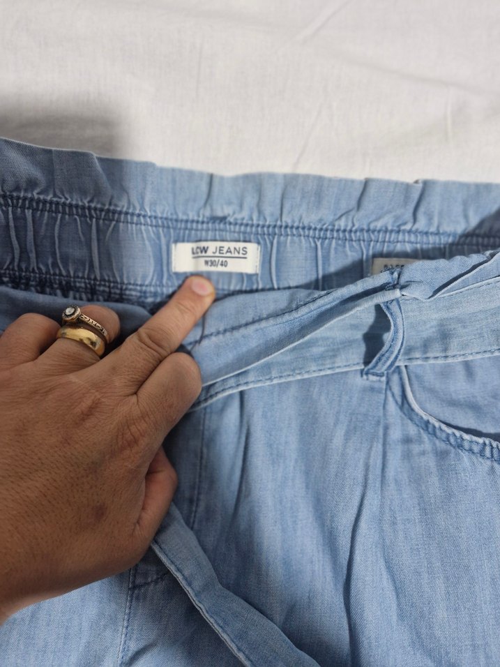 Beli Bağlamalı Rahat Kesim Mavi Kadın Kot Pantolon - Görsel 4