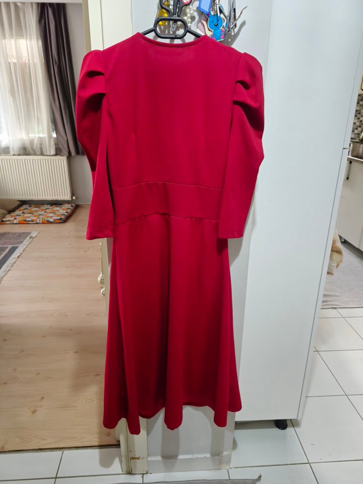 Bordo Düğmeli Uzun Hamile Kabanı - Görsel 5