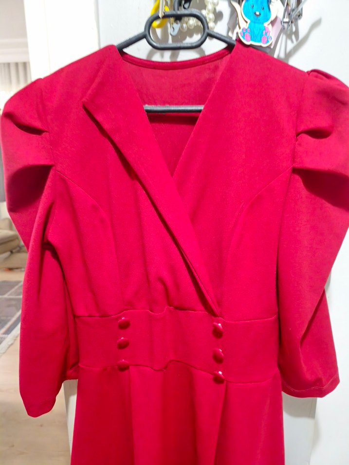 Bordo Düğmeli Uzun Hamile Kabanı - Görsel 3