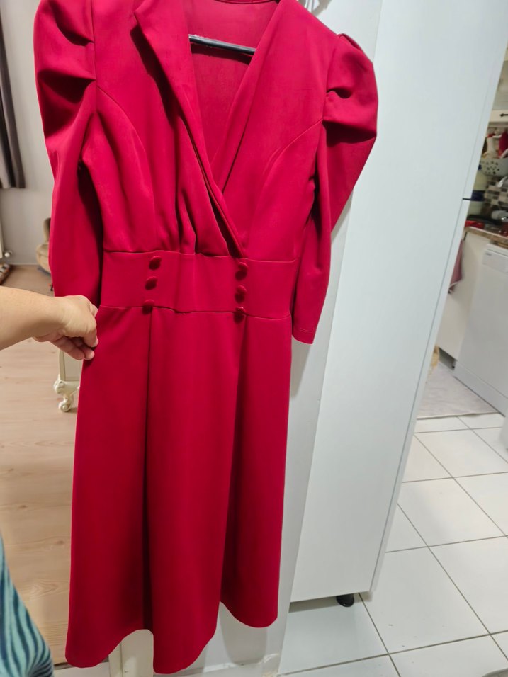 Bordo Düğmeli Uzun Hamile Kabanı - Görsel 4