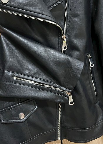 LC Waikiki Kadın Siyah Deri Biker Ceket