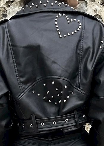 Diğer Siyah zımbalı Deri Biker Ceket
