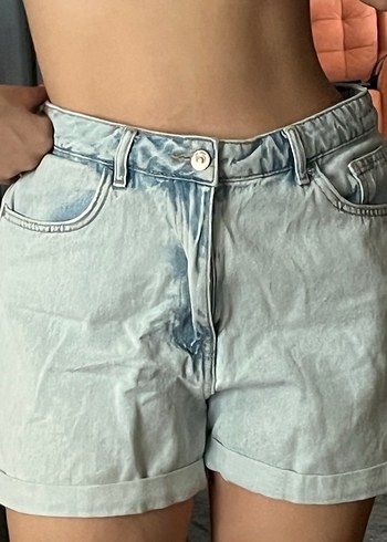 40 Beden mavi Renk Düğmeli açık mavi Midi Kadın Kot Şort