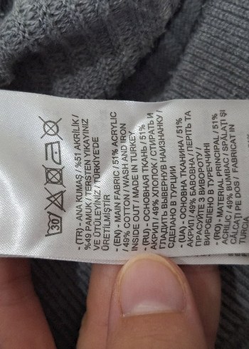 Gri Pamuklu Uzun Kollu Triko Kazak - Görsel 6