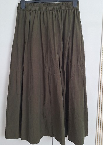 Kadın Haki Uzun Keten Etek - Görsel 4