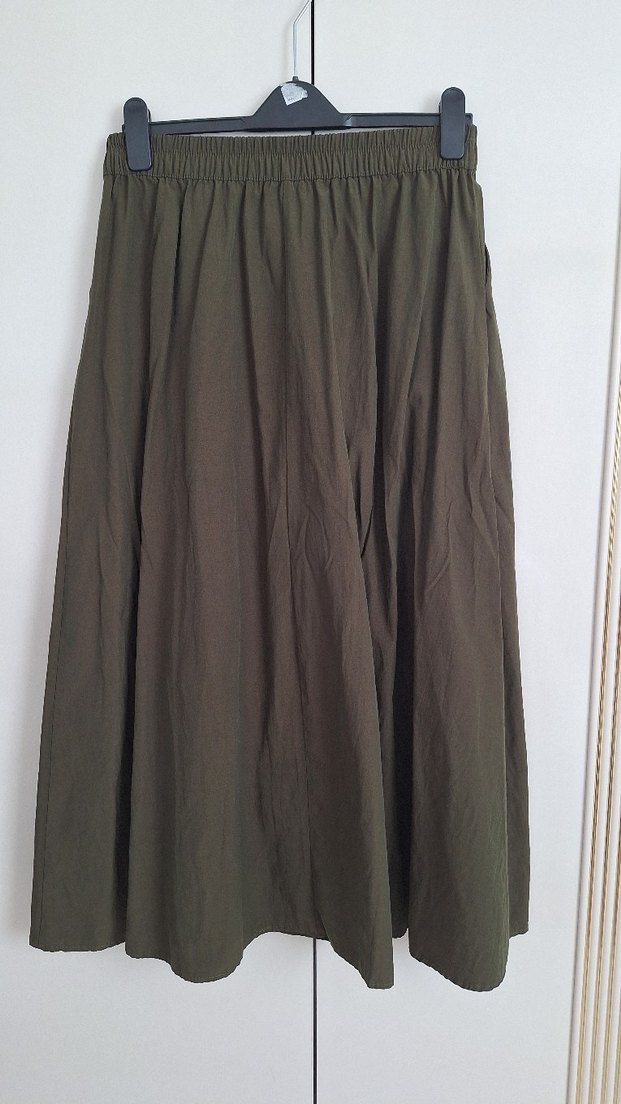 Kadın Haki Uzun Keten Etek - Görsel 4