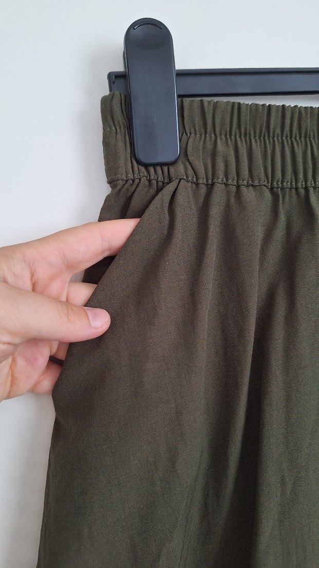 Kadın Haki Uzun Keten Etek - Görsel 2