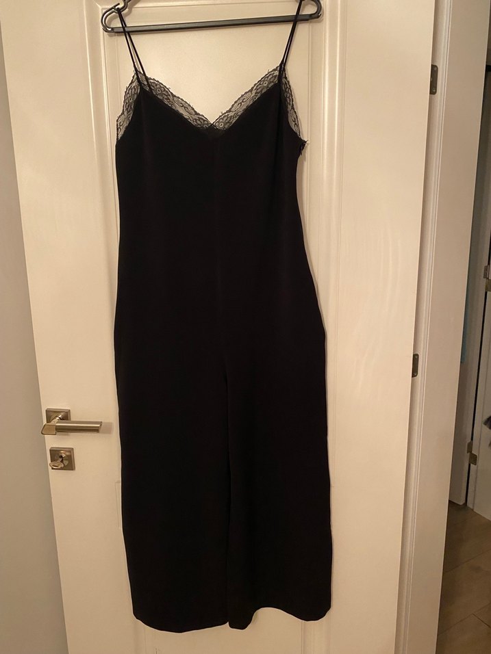 Siyah Uzun Askılı V Yaka Kadın Tulum - Görsel 3