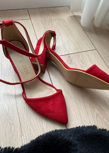 Kırmızı Süet Tokalı Yüksek Topuklu Stiletto - Görsel 6