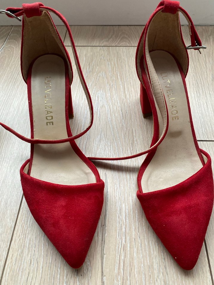 Kırmızı Süet Tokalı Yüksek Topuklu Stiletto - Görsel 3