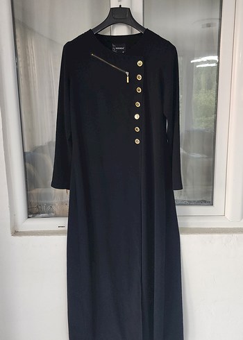 Düğmeli Siyah Uzun Kollu Kadın Elbise