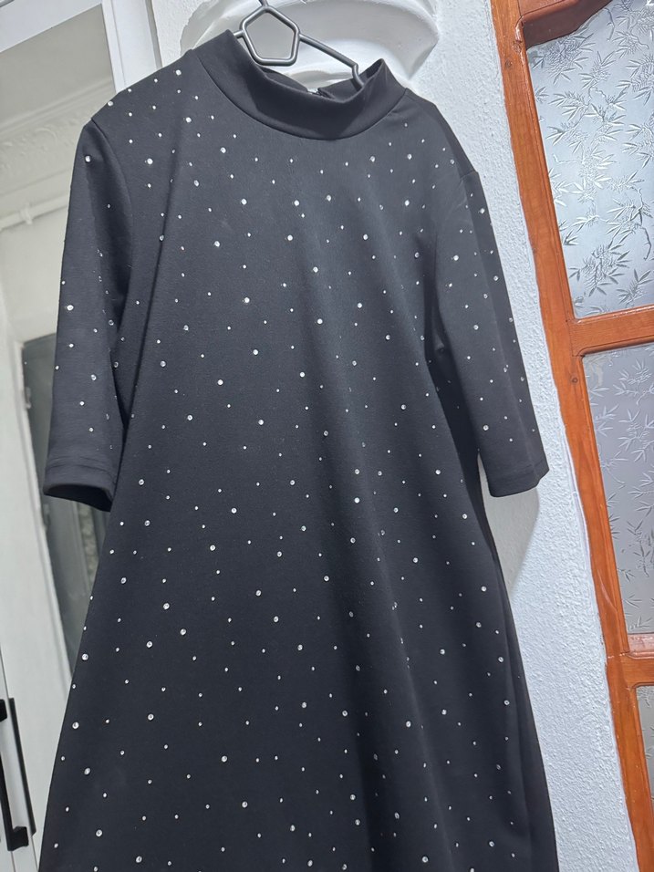 Siyah Payetli Yarım Kollu Midi Elbise - Görsel 2