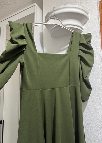 Khaki Renkli Midi Ruffle Elbise - Görsel 2