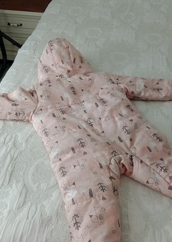 Kız Bebek Pembe Desenli Kürklü Tulum - Görsel 5