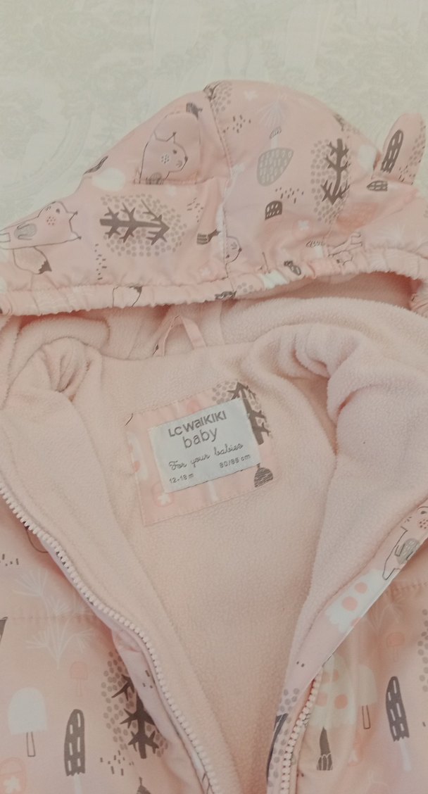 Kız Bebek Pembe Desenli Kürklü Tulum - Görsel 3