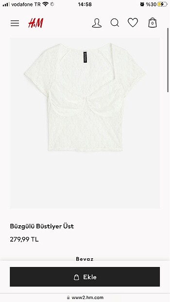 H&M beyaz dantelli kısa kol bluz