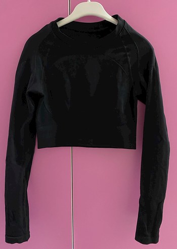 Siyah Crop Top Uzun Kollu Spor Üst - Görsel 2