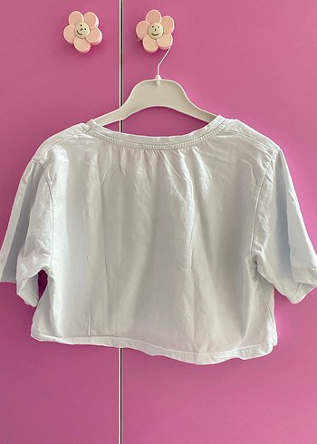 Bebe mavisi Baskılı Kadın Crop Tişört - Görsel 2