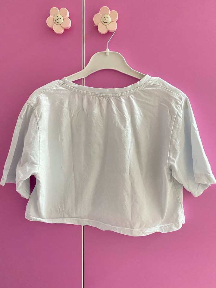 Bebe mavisi Baskılı Kadın Crop Tişört - Görsel 2