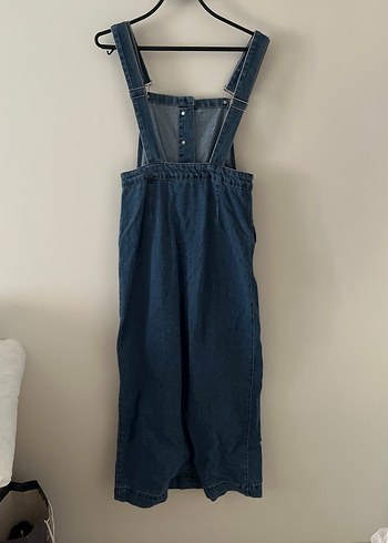 m Beden Düğmeli Lacivert Kadın Midi Denim Salopet
