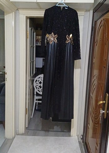 Uzun Siyah Gotik Dantel Detaylı Kadın Abiye Elbise