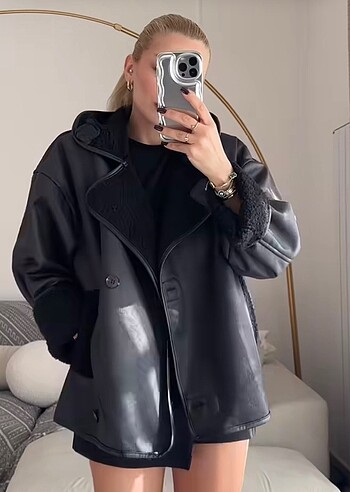 Zara model kürklü biker ceket