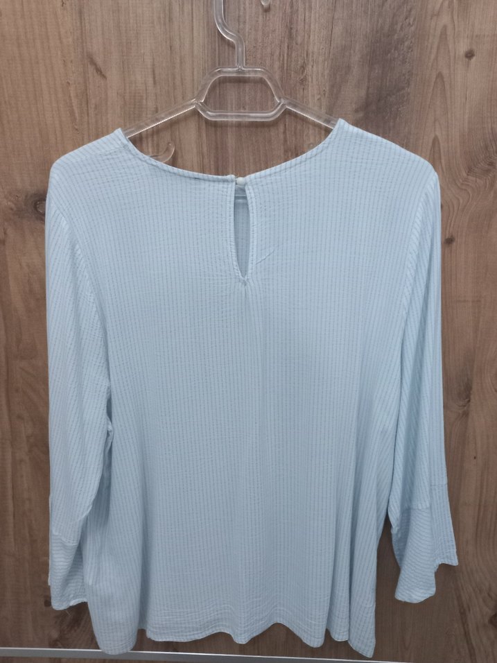 Beyaz mavi Kadın Uzun Kollu Piliseli  Bluz - Görsel 3