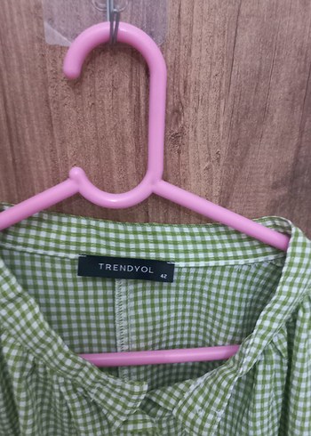 Düğmeli ekoseli yeşil Kadın Gömlek - Görsel 2