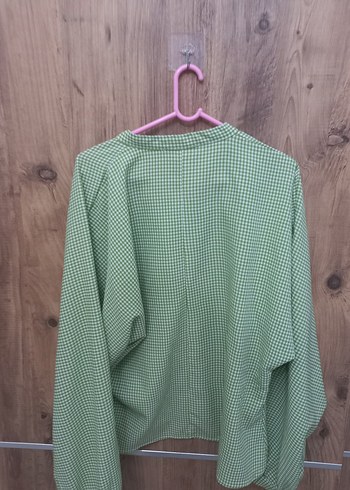 Düğmeli ekoseli yeşil Kadın Gömlek - Görsel 3