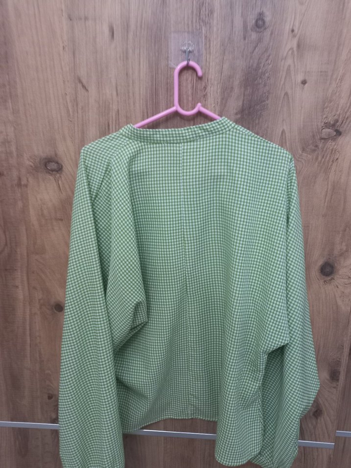 Düğmeli ekoseli yeşil Kadın Gömlek - Görsel 3