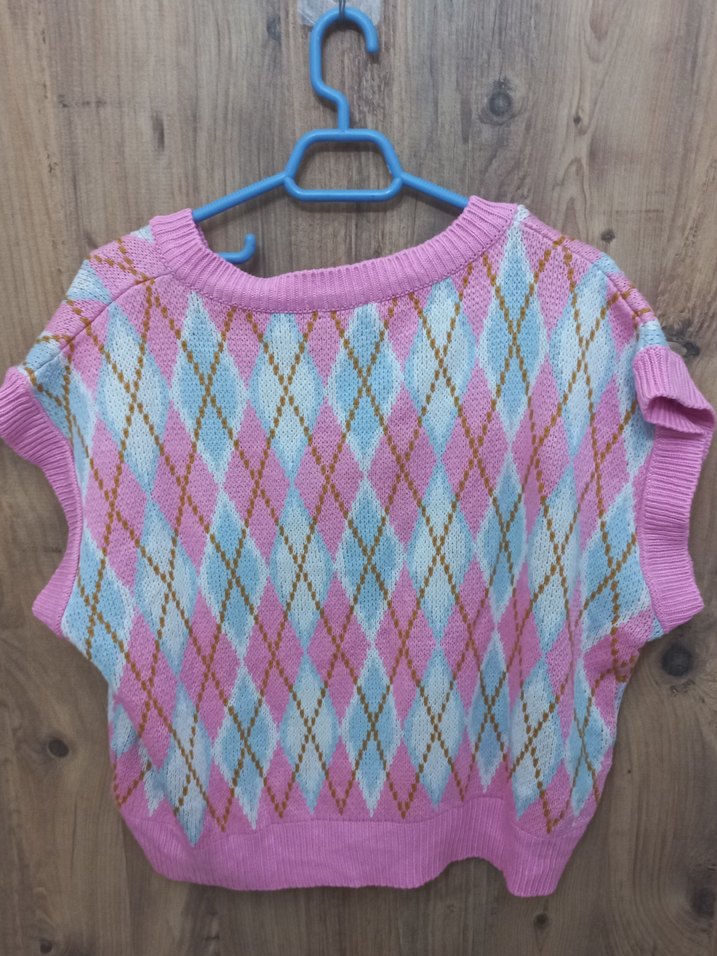 Pembe V Yakalı Örgü Kadın Süveter - Görsel 2