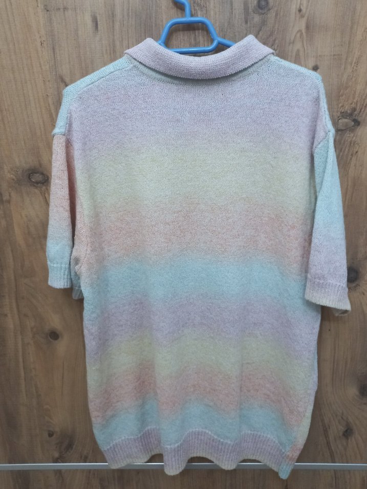 Renkli Örgü Polo Yaka kadın Triko - Görsel 3