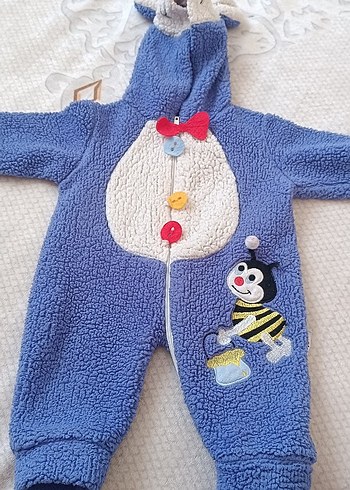 Nakışlı Örgü Erkek Bebek Mavi Tulumu - Görsel 2