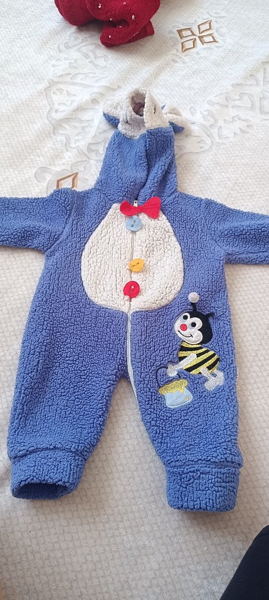 Nakışlı Örgü Erkek Bebek Mavi Tulumu - Görsel 2