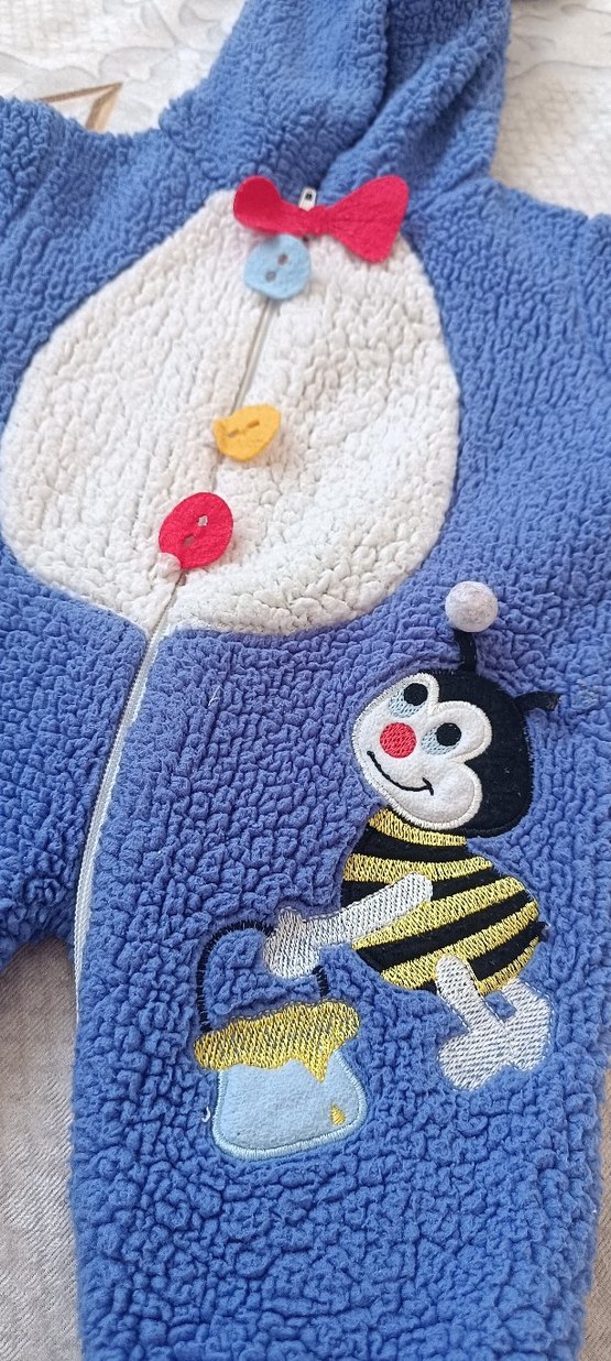 Nakışlı Örgü Erkek Bebek Mavi Tulumu - Görsel 3