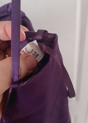 38 Beden mor Renk Mor Straplez Kısa Abiye Elbise
