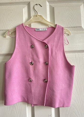 xs Beden Düğmeli Pembe Triko Kadın Yelek