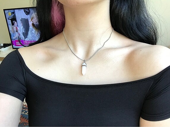 Pembe kuvars doğal taş kolye choker