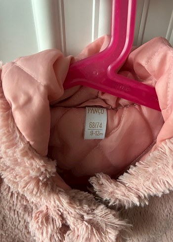Kız Çocuk Kapüşonlu Pembe Peluş Mont - Görsel 3