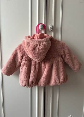 Kız Çocuk Kapüşonlu Pembe Peluş Mont - Görsel 2