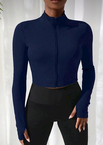 Fermuarlı Lacivert Uzun Kollu Spor Üst - Görsel 3