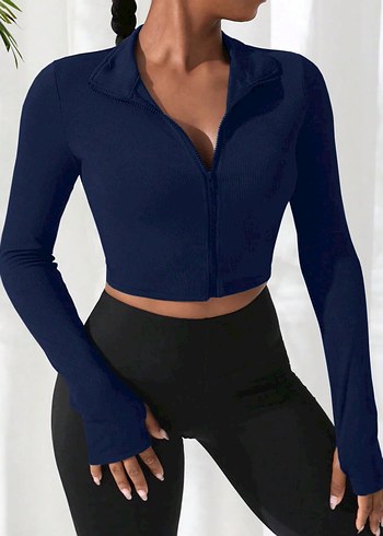 Fermuarlı Lacivert Uzun Kollu Spor Üst - Görsel 4