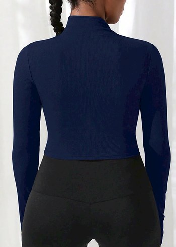 Fermuarlı Lacivert Uzun Kollu Spor Üst - Görsel 2