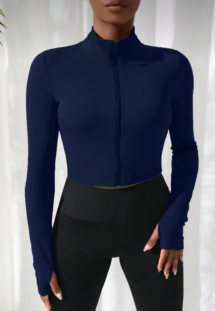 Fermuarlı Lacivert Uzun Kollu Spor Üst - Görsel 3